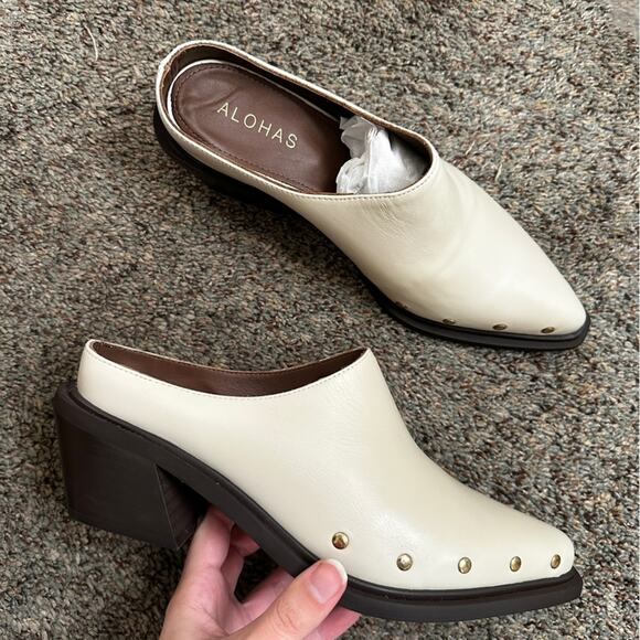 NEW ALOHAS Lorenzo Leather Cream Mules 37 6 - Picture 11 of 12